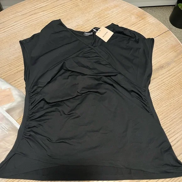 BloomChic Elegant Black Wrap Blouse - Picture 6 of 7